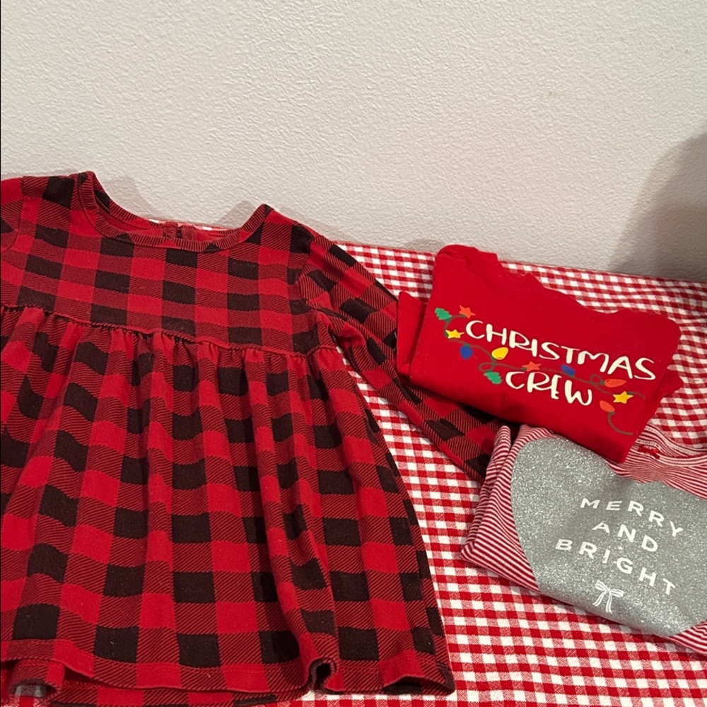 Toddler Red Plaid Dress and Christmas Shirts Set (24 months)